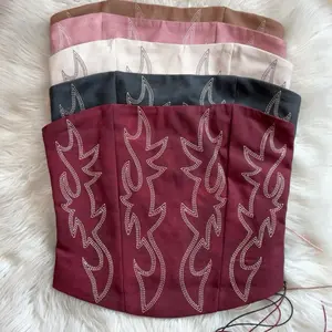 BECKEE Embroidered Western Corset Top- Vegan Leather