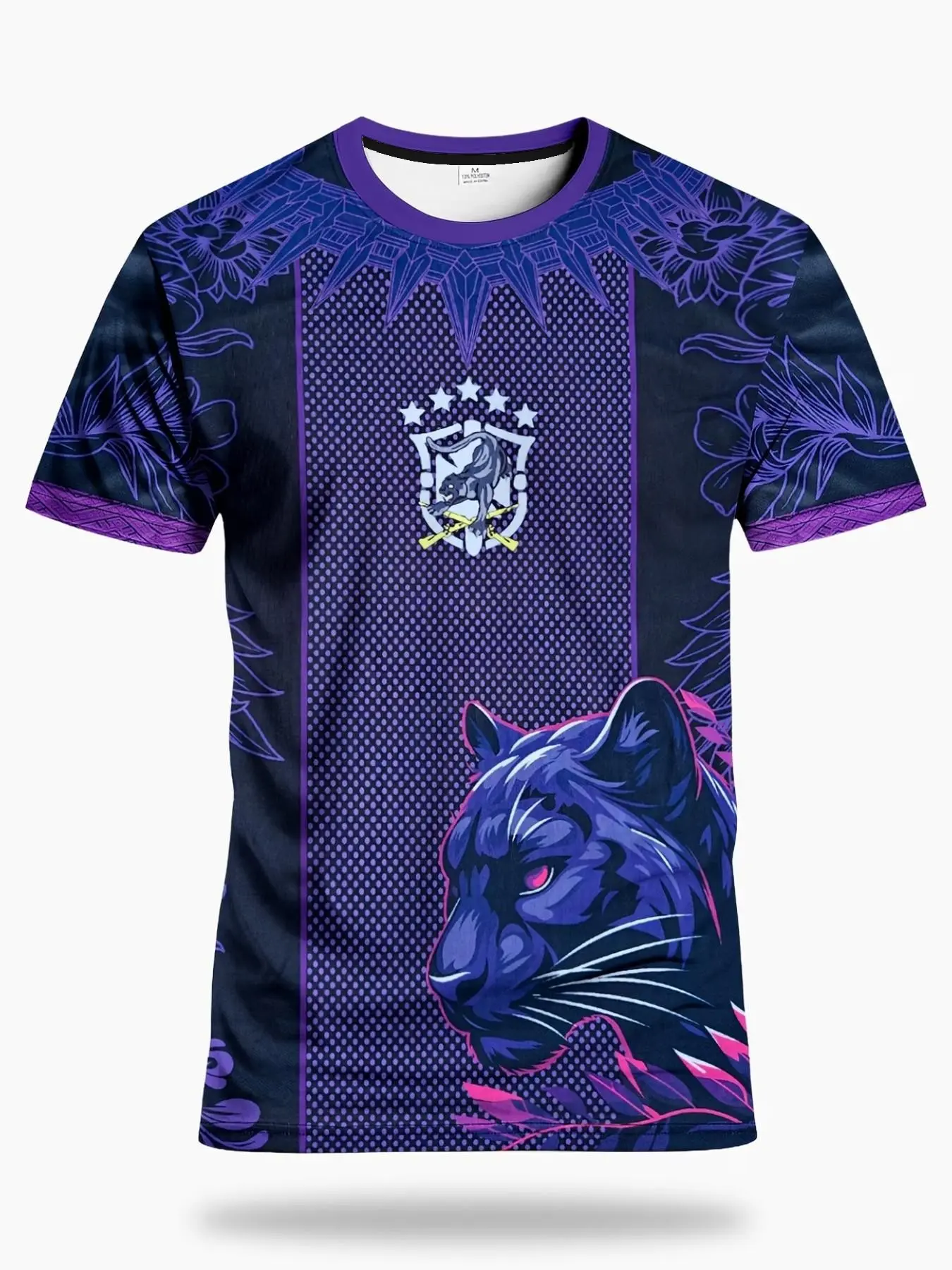 Brazilian Panther Men's Football Jersey & Leopard Round Neck Comfortable Sport Shirt, Lion Necklace Print, Casual Wear, Fan Gift, Soccer Tee
