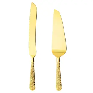 2 Packs Gold Cake Knife and Server Set, Stainless Steel Cake Cutting Set, Elegant Cake Cutter Set for Wedding, Birthday, Parties, Anniversary