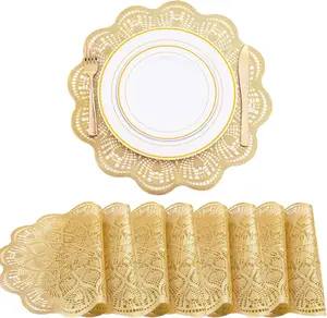 Wellife 8Pcs Gold Round Placemats,Wipeable Place Mats Modern Placemats for Weddings, Holidays,Parties(15 x 15 Inches/ 38 x 38 cm)