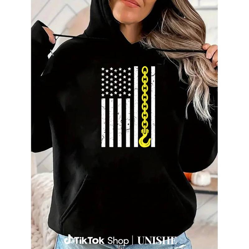 Unisex Long Sleeve Hoodie with 100% USA Yellow Thin Line Hook Tow Truck Design Unisex Long Sleeve Hoodie with 100% USA Yellow Thin Line Hook Tow Truck Design