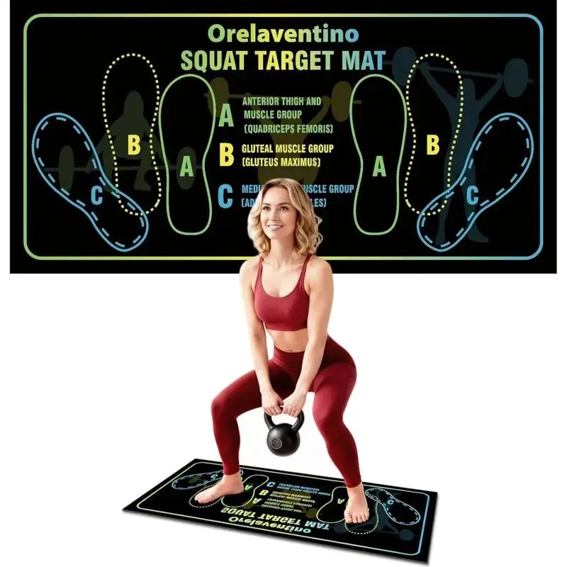 Squat Guide Mat - 30inX13.8in 4mm Thick Non-Slip Rubber Sport Gym Accessory, Heavy-Weight Fabric, Comfort Fit, Foldable Detachable Design for Leg & Abdominal Training