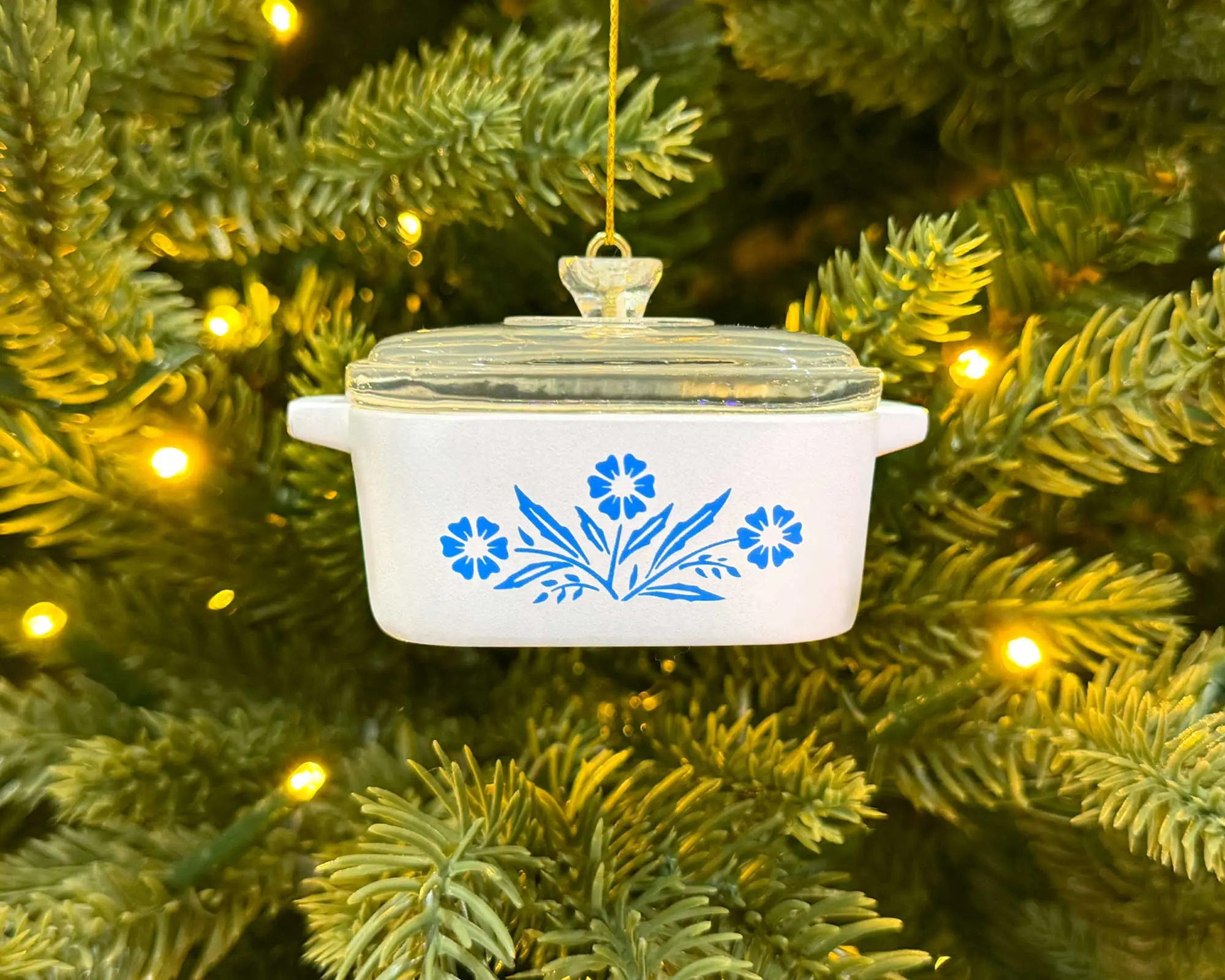Mini Cornflower Ornament – Corning Ware–Inspired Casserole Mini Cornflower Ornament – Corning Ware–Inspired Casserole