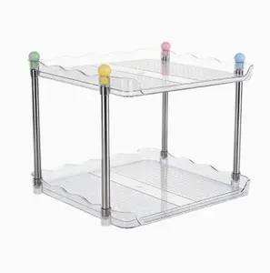 Cute 2-Tier Clear Storage Rack with Colorful Ball Knobs - Multi-Purpose Desktop Organizer for Makeup, Bathroom & Kitchen