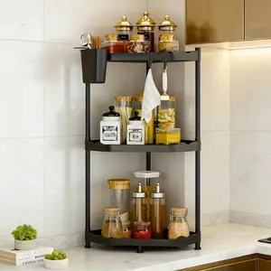 Multifunctional Corner Shelf for Kitchen Countertop, Space-Saving Bathroom Organizer, Durable Plastic Storage Rack