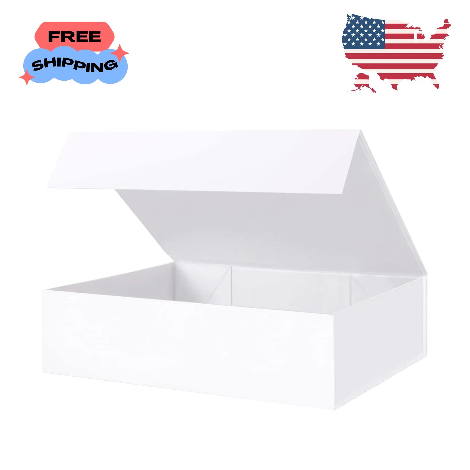 Large Collapsible Gift Boxes 13.5x10x3.5 Inches, White with Magnetic Closure Lid