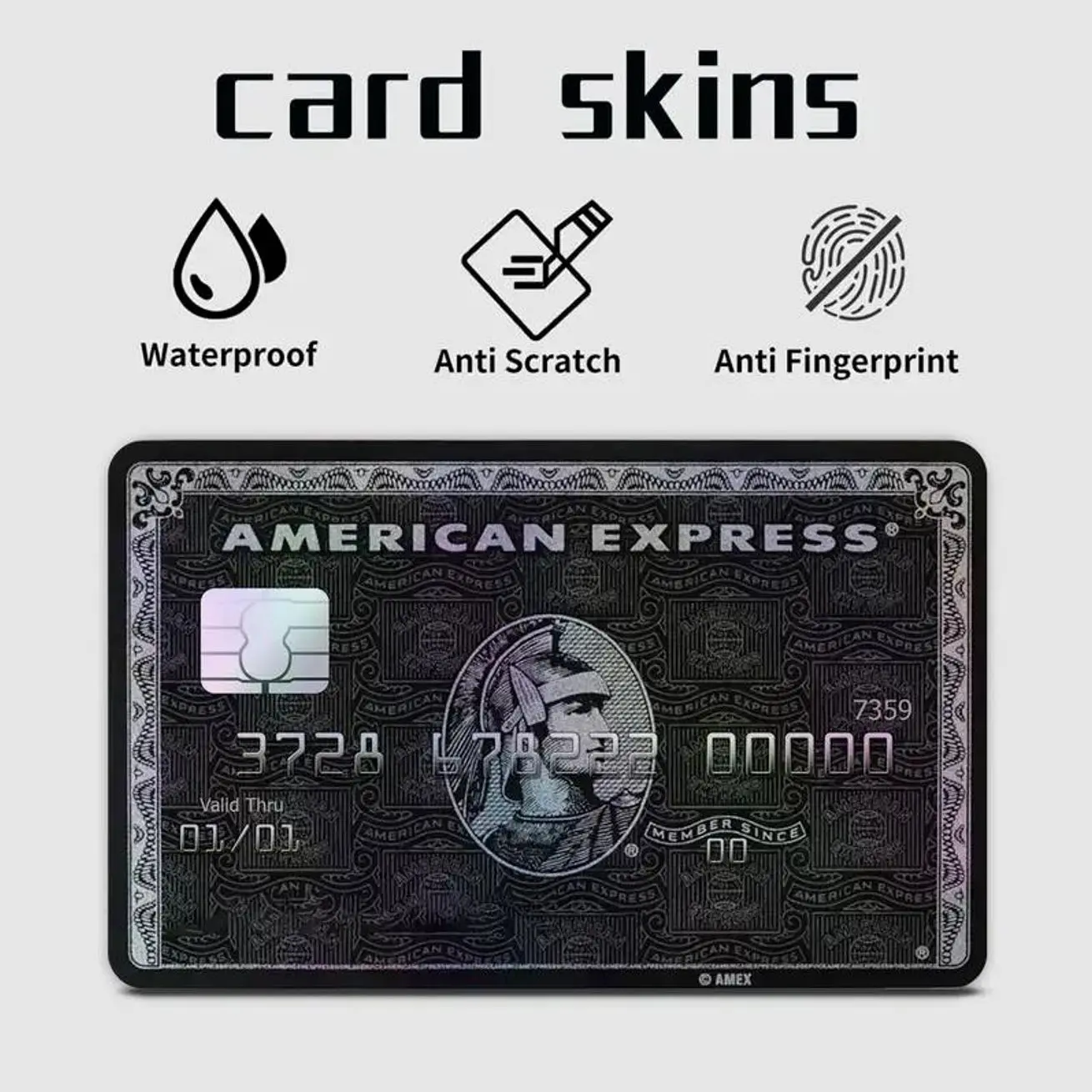 2 PACK Black Luxury Centurion Credit Card Skin, Ancient Warrior Debit Card Sticker BQ