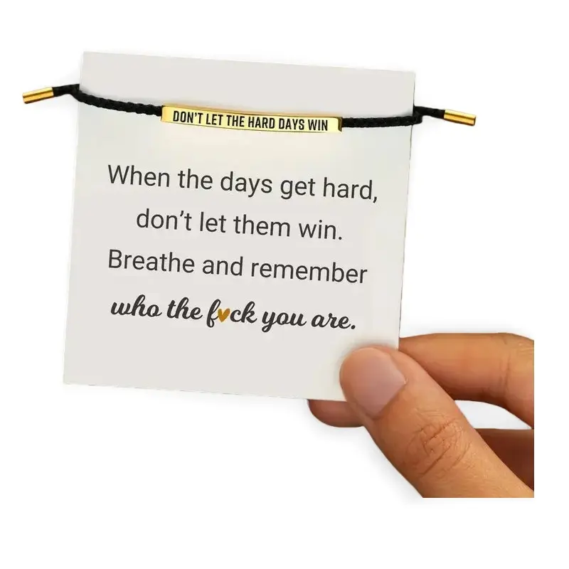 Inspirational Engraved Message Bracelet, 18k Gold Plated Stainless Steel, Braided Design, Adjustable Up to 10" – "Don't Let The Hard Days Win", Bracelets