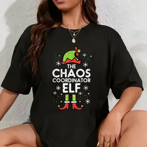 100% Cotton Christmas Chaos Coordinator Elf Xmas Family Match Mom Dad T-Shirt