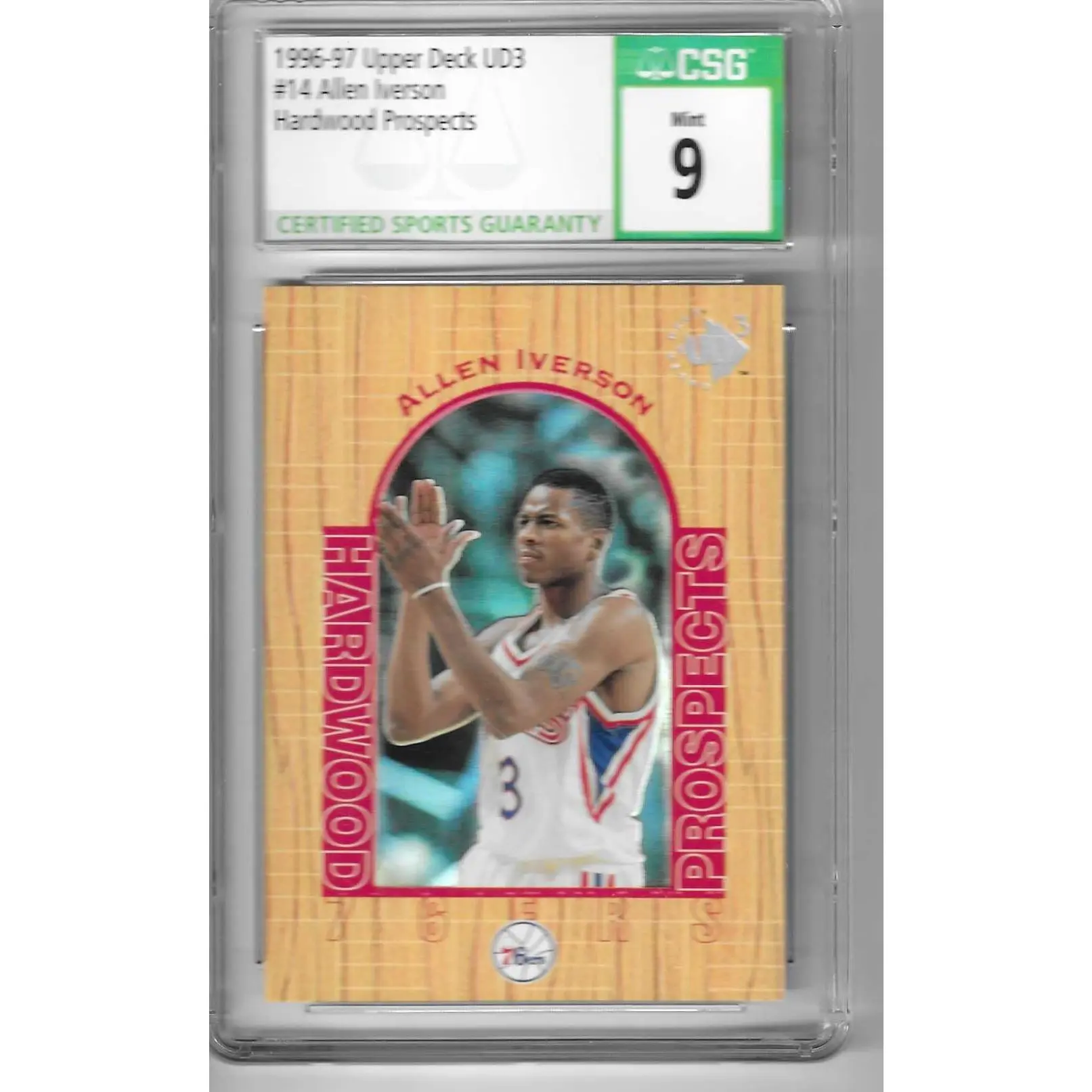 1996 - 97 UD3 #14 Allen Iverson Hardwood Prospects Rookie CSG 9 Philadelphia 76ers
