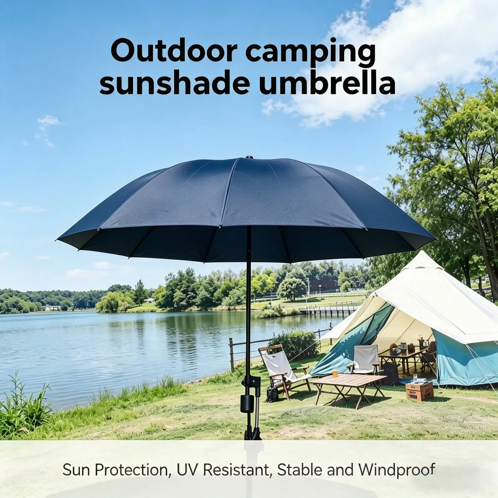 Outdoor Camping Shade Umbrella with Clip, 53-Inch UV Protection, Rain & Sun Parasol, Portable Sun Parasol, Beach Travel Sunshade, Beach Gear