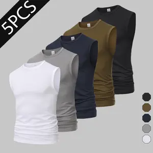 5PCS Men's Sleeveless Tank Tops, SummerVibes,Quick Dry Moisture Wicking Muscle Shirts for Men, Breathable Lightweight Workout Gym Tops, Casual Athletic Sleeveless Tees for Running, Fitness, Daily Wear, 5 Pack Mens Tank Tops