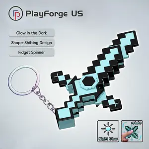 Pixel Sword Fidget Spinner Toy, Glow in the Dark Hand Spinner Keychain, Shape-Shifting Fidget Toy, Cool Stress Relief Toy for Kids and Teens