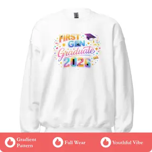 Men's 2026 First Gen Graduate Long Sleeve Pullover Sweatshirt - Spandex-Yarn Knitwear, Cotton-Polyester Fabric, Casual Autumn, Athletic Classic Fit, Colorful Design, Soft Cozy, Stitched Hem, Graduation Gift Top