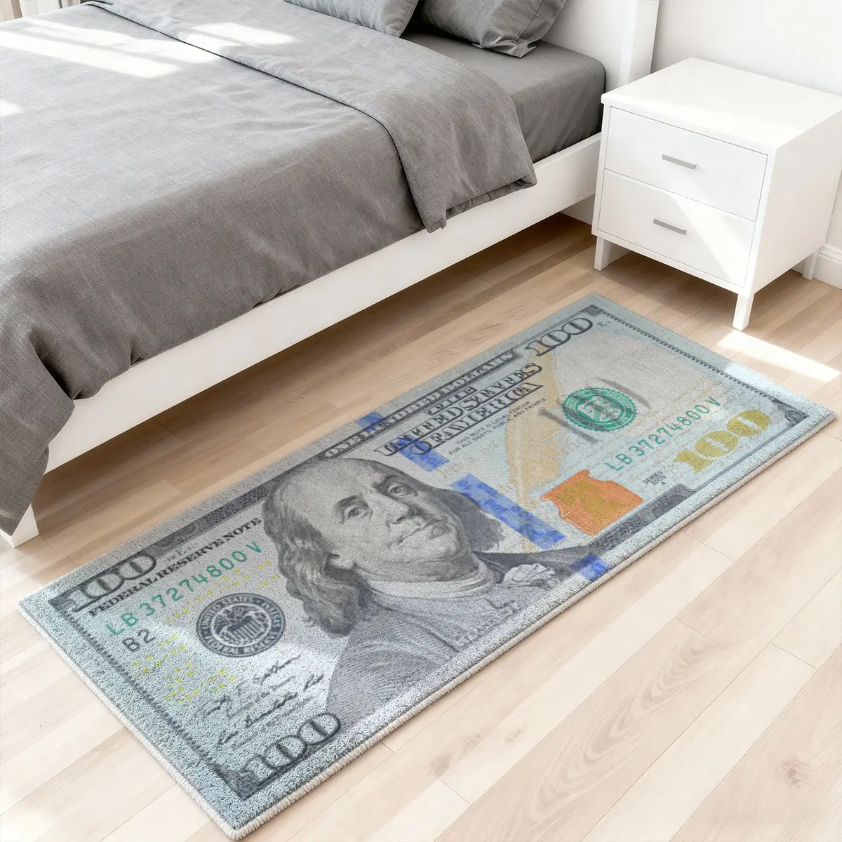 Dollar Rug, Home Decor Rug, $100 Dollar Bill pattern rug, soft comfortable rug, Furry Soft Rugs, Furry Floor Rugs, Fluffy Area Rug, Furry bedside mat, Boys room decor, gifts for boys, suitable for corridor, kitchen, bedroom, multiple sizes available