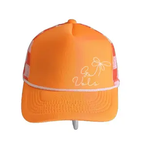 Go Tennessee Vols Coquette Bow Checkered Mesh Trucker Hat, Rocky Top, Women's Football Hat, Sports Mom, Football Mom, College, Smokey Vols UT Baseball Cap Adjustable Premium Caps, Tennessee Orange & White, Breathable Fabric, One Size Fits Most