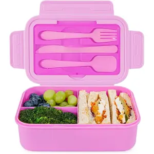 Classic Bento Lunch Box for  & Adults - Leakpoof 47oz  Lunch Containers for Girls Women, 3-Compartment, Built-in Utensil Set, , Dishwasher/Microwave Safe ( Orchid)