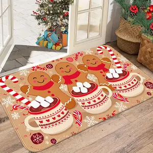 Cute Gingerbread Man Flannel Rug, Soft Comfortable Material, Festive Decor for Living Room or Bedroom, Holiday Atmosphere Enhancer