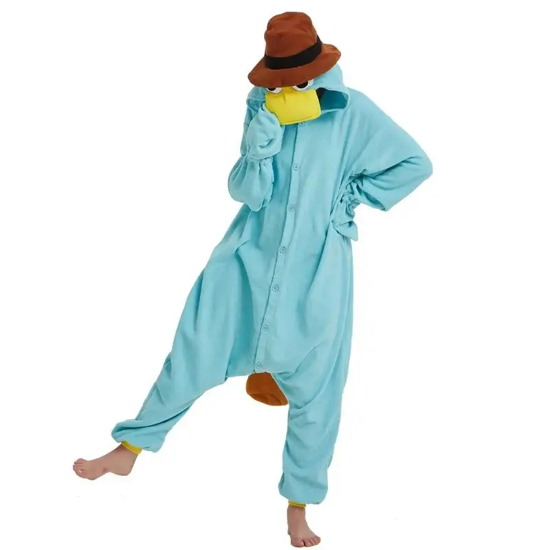 Anime Loose Bodysuit Platypus Costume Role Play Animal Hooded Jumpsuit Adult Women Cartoon Pajamas Christmas Halloween Clothes