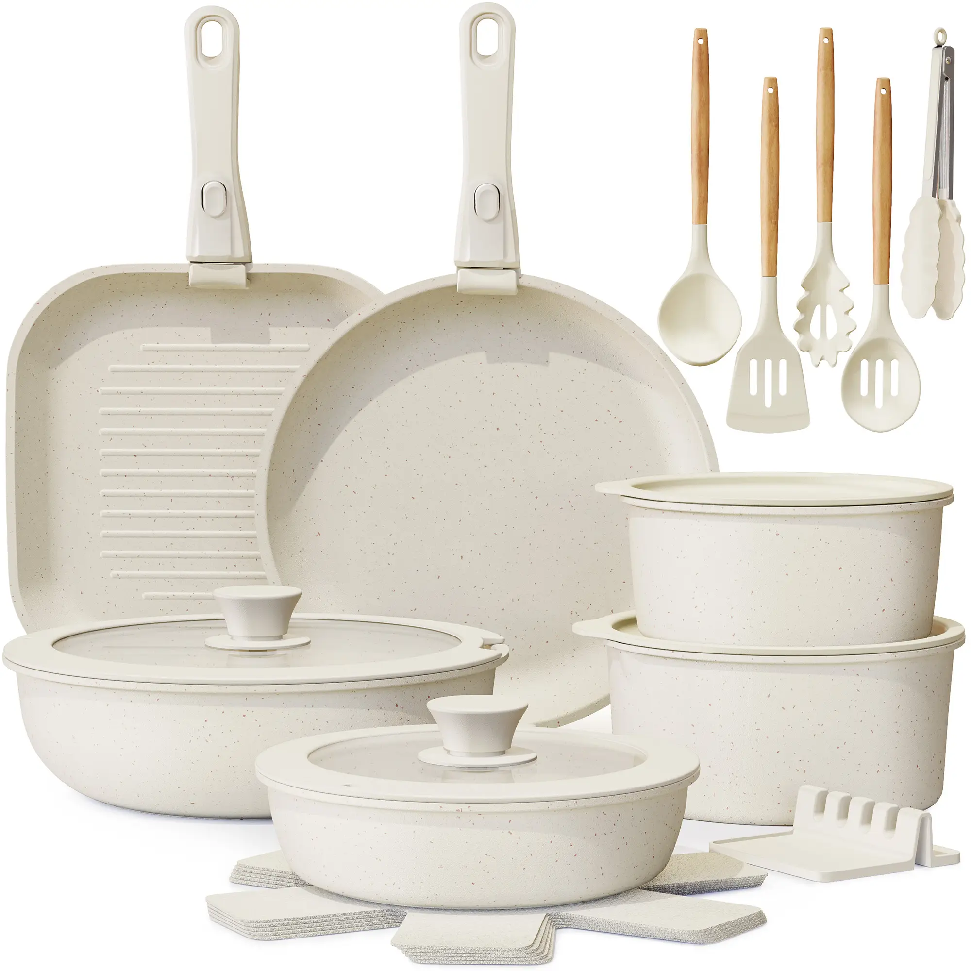 Astercook 22pcs Detachable Handle Nonstick Cookware Set- Featuring Frying Pans, Saucepans,…
