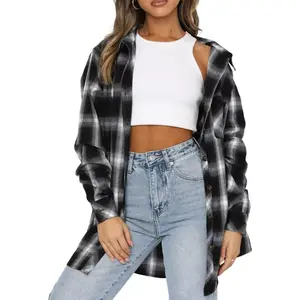 Womens Buffalo Plaid Flannel Shirt Long Sleeve Collar Button Down Blouses TopsGift