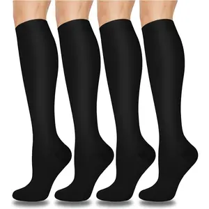 Compression socks, Sports Athletic Socks, 4 pairs of copper-infused compression socks for men and women, polyester blend, smooth knit fabric, suitable for running, yoga, rock climbing, and cycling.