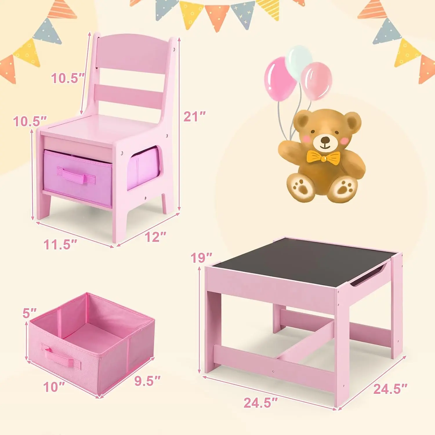 5 Pc Pink w/ 2 Storage Boxes