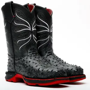 Grey Ostrich Leather Boots With 3D Lightweight Sole - Composite Toe Grey Ostrich Leather Boots With 3D Lightweight Sole - Composite Toe