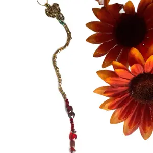 Royal Vibes w/ Elephant Charm Divine Threads Loc Jewelry with Red Beads and Gold Accents