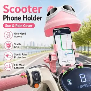 Scooter Phone Holder with Sun Rain Cover, Anti-Shake Handlebar Mount for E-Bike Motorcycle
