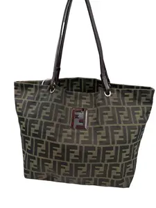 Pre-owned FENDI Brown FF Logo Canvas Large Open Top Shoulder Tote Bag/WJ03808019