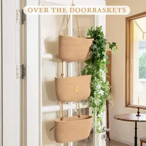 Decorative 3-Tier Hanging Basket, Woven Rattan Wall Storage Bag, Space-Saving Hanging Organizer, Portable Gear Pouch for Outdoor Activity, Camping, Backpacking & Sports Equipment Storage
