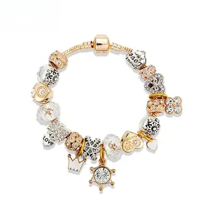 SleekHush Beaded Crystal Bracelet for Women  Crown Heart Snowflake Charm