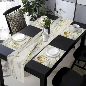 2D flat printing, 1/4/5/6/7 pieces set, dining table cloth mat set, Kitchen decorative placemat, with platinum stone carved design, suitable for kitchens, dining tables, living rooms, wedding homes, indoors and outdoors