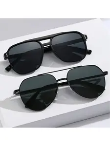 2-piece set of men's geometric double-bridge frame colorful lens fashion glasses, accessories for music festivals and street photography