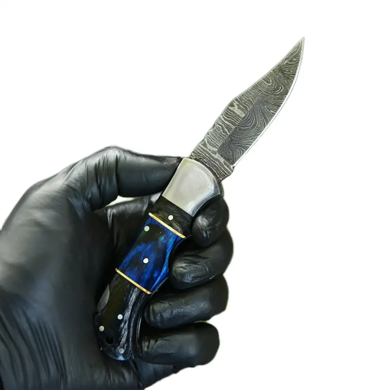 Handmade Damascus Folding Knife | 6.5" Pocket Knife | Blue Handle | Gift for Men Craftsmanship Handmade Damascus Folding Knife | 6.5" Pocket Knife | Blue Handle | Gift for Men Craftsmanship