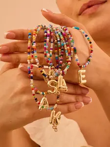 Colorful Seed Bead Initial Letter Necklace for Women, Personalized A-Z Alphabet Charm, Personalized Initials, Handmade Boho Rainbow Beaded, Summer Beach Jewelry