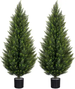 2Pack 3-5ft Artificial Cedar Topiary UV-Resistant, Commercial-Grade Wind-Proof Faux Pine for All-Season Porch & Entryway Decor