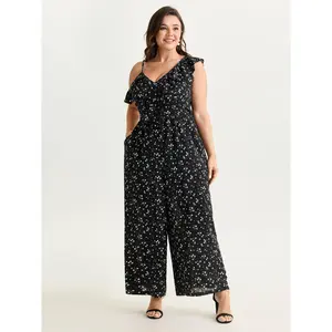 BLOOMCHIC Plus Size Floral Print One-Shoulder Ruffled Jumpsuit [M-6X]2026 Summer Vibes Swimweek