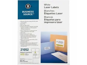 Business Source Mailing Label Laser 3-1/3"x4" 600/PK White 21052