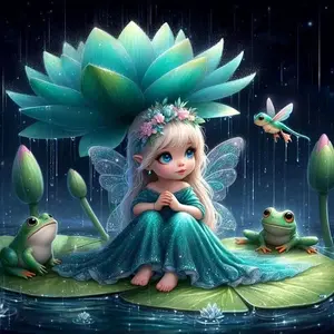 Lotus Leaf Fairy Pattern DIY Diamond Arts Colorful Painting Kit without Frame, 5D Diamond Arts Colorful Painting Kit, Wall Art Decor for Home