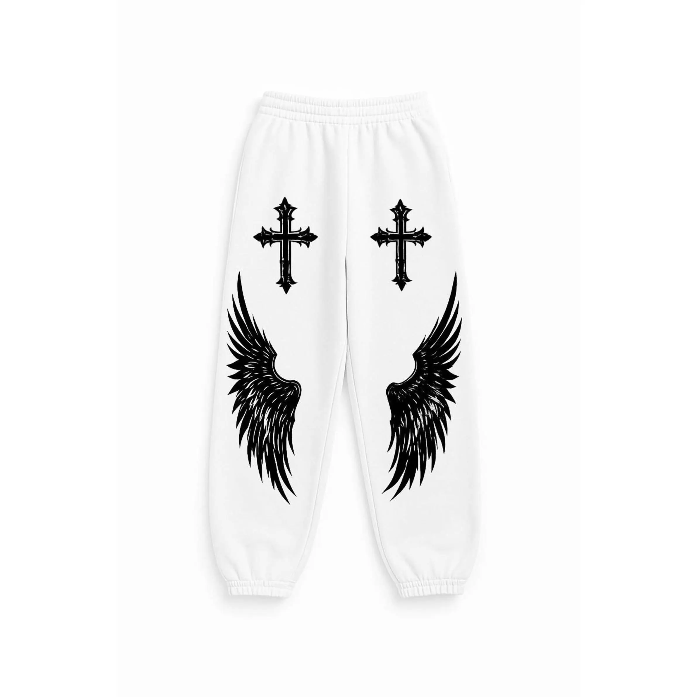 Gothic Cross & Angel Wings Sweatpants, Holstar Inspired Joggers, Dark Streetwear Unisex Pants, Retro Grunge Aesthetic Bottoms