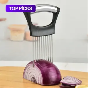 Onion Holder for Slicing, 1 Count Stainless Steel Onion Slicer Aid, Onion Slicer Tool, Vegetable Handling Tools, Kitchen Gadgets, Vegetable Slicer Dicer