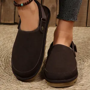 Women's Retro Style Sandals Suede Clogs Round Toe Adjustable Strap Casual Indoor Outdoor Walking Shoes Springfresh