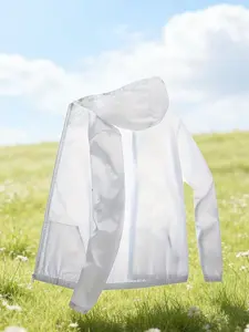 New Men Women Summer Thin Hooded Sports Outdoor Cycling Sun Protection Jacket, Zipper Front Pockets, Blue, Sizes S M L Xl Xxl