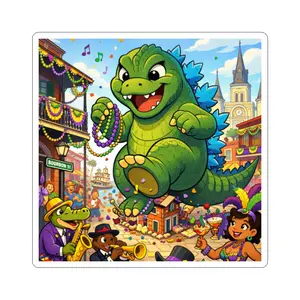 Godzilla Mardi Gras Sticker | Kiss-Cut Festival Monster Sticker
