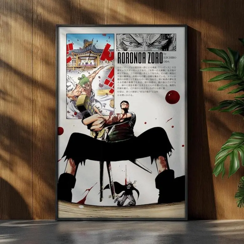 One Piece Roronoa Zoro Anime Poster, Manga Art Japanese Wall Decor Print (Unframed, Print Only)