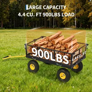 900 lbs Heavy Duty Steel Garden Cart Utility Yard Wagon with Removable Mesh Sides, 10" All-Terrain Wheels & 180° Rotating Handle for Lawn Garden Landscaping Hauling