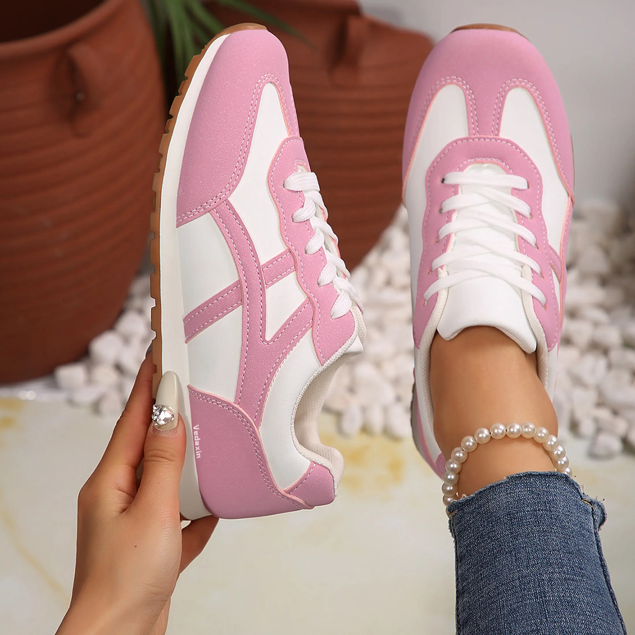 Soft Suede Panel Trainers For Women Lightweight Sneakers Casual Athletic Shoes Springfresh
