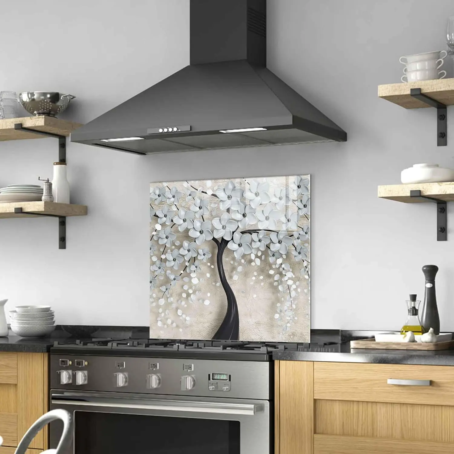 GCKG 3d illustration of flower background Tempered Glass Kitchen Backsplash, Stove Back Cover, Stove Splashback, Cutting Board, Kitchen Wall Decor
